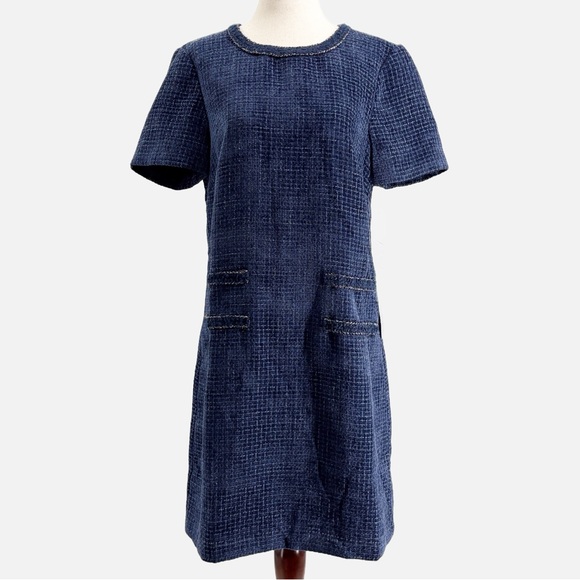 Eliza J Tweed Short Sleeve Shift Dress in Medium Blue - NEW - Size 8 - Picture 3 of 9